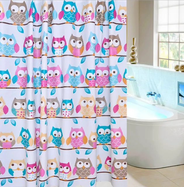 1pc Of Shower Curtain Cartoon Pink Blue Owl Design 180x180cm 1pc Of Shower Curtain Cartoon Pink Blue Owl Design 180x180cm Bathroom Products Waterproof Eva With 12 Hooks C61