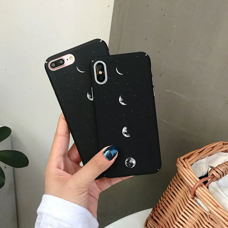 

Black Starry moon Eclipse Solid color phone case for coque iphone 8 7 plus Simple dream matte case for iphone cover XR X XS Max