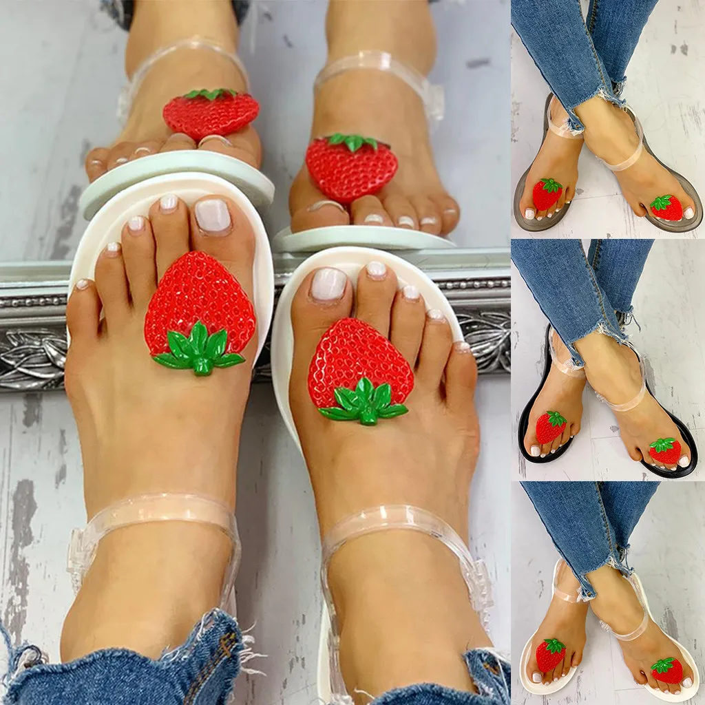 

2019 New Women Summer Non-slip Platform Sandals Fashion Transparent Strap fruit Pattern Flat Sandals Beach Shoes Cute Sandals