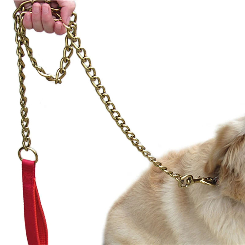 120cm Stainless Steel Iron Chain Dog Leash Golden Colorful Fashion Pu