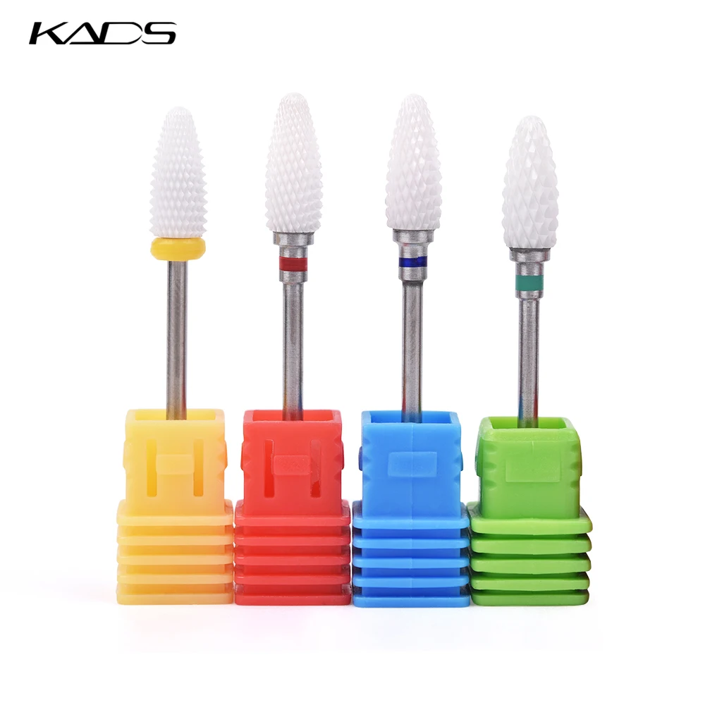

KADS 3/32" Medium Flame Cuspidal Nail Drill Bit Polish Tool Ceramic Mounted Grinding Stone Head Electric Manicure Cutter