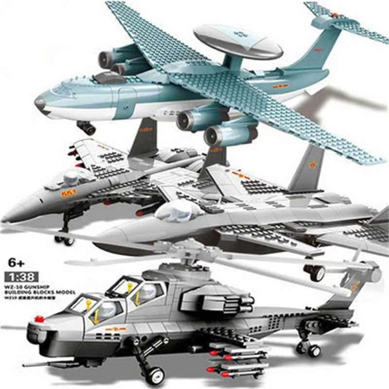 Helicopter Building Blocks Military Series Airplane Plane Toy Chinese Fighter Model 6 Assembled DIY TOYS FOR Children legoing