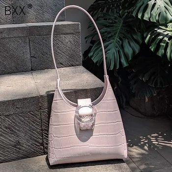 

[BXX] Women's Single Shoulder Bag All-match Flap 2020 Summer Fashion Design Tide Crocodile Pattern Package Female Handbag HG282