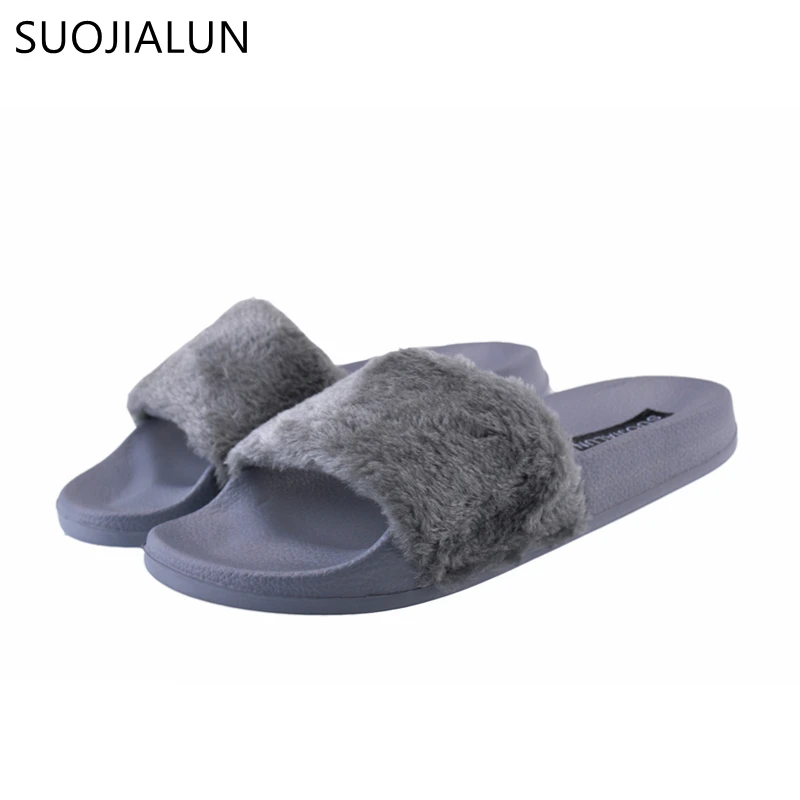 fluffy womens sliders