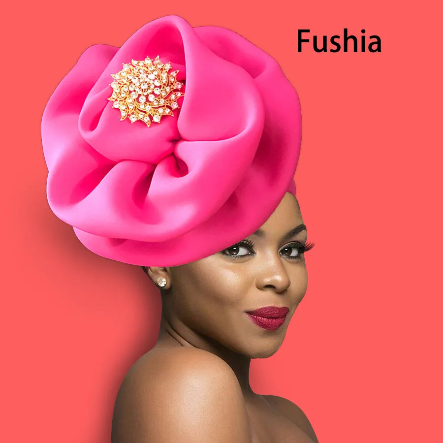 Women turban cap fashion flower decorate traditional African headtie solid headwrap cap (3)