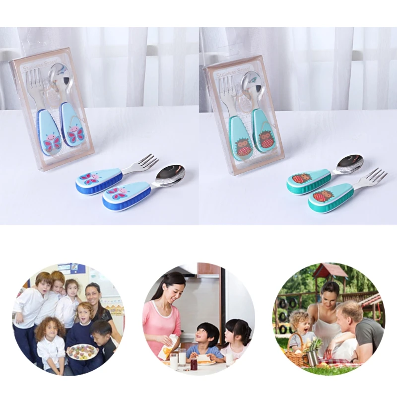 NEW 1 Set Baby Tableware Spoon Fork Stainless Steel Cartoon Dinner Dish Feeding Food NEW 1 Set Baby Tableware Spoon Fork Stainless Steel Cartoon Dinner Dish Feeding Food