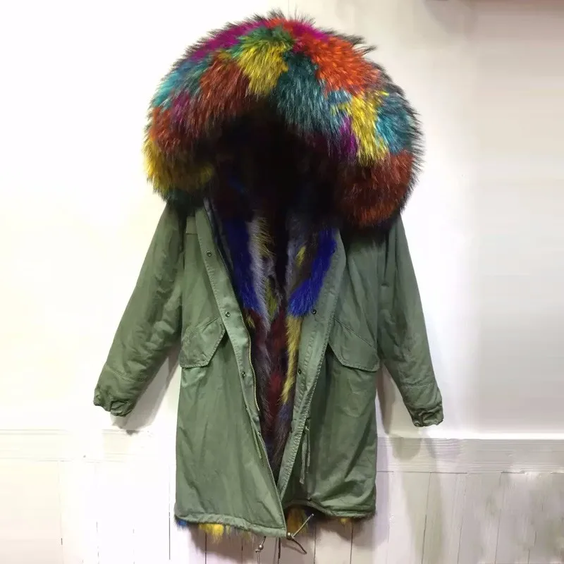 Hot 2016 Fashion high quality multi light colorful fox fur parka winter outerwear Mr Mrs real fur parka coats bubble coat women