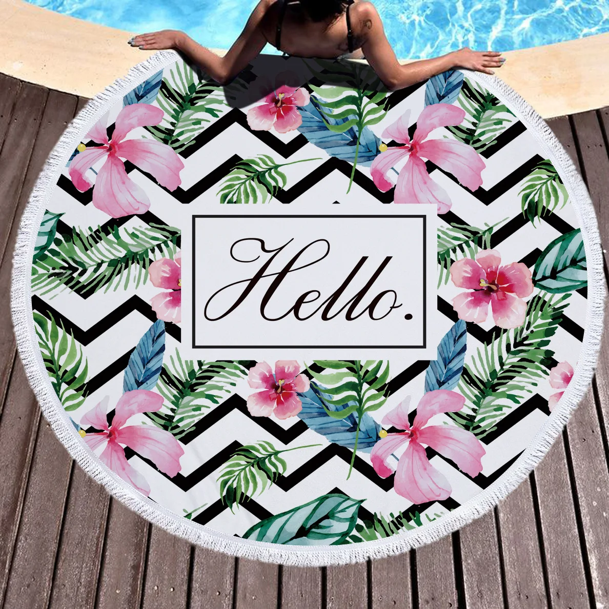 Round Beach Towel Tropical Deep Forest Tree Microfiber Fringes Can Round Beach Towel Tropical Deep Forest