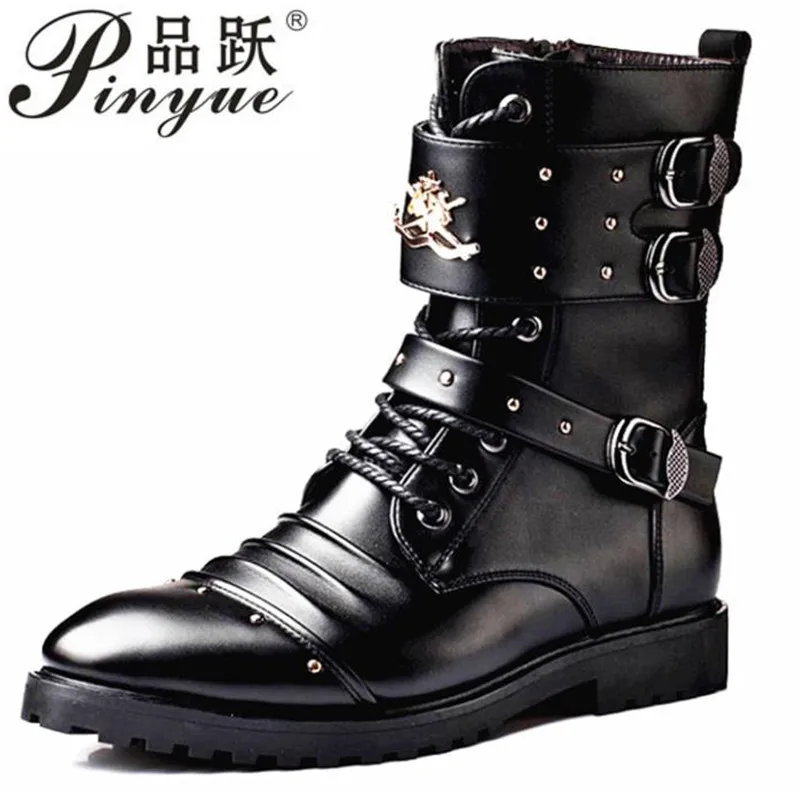 

Men Black Leather Motorcycle Boots Brown 2018 Autumn Winter Brand England Style Leisure Ankle Boots Martin boots for men