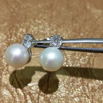 

FLZB , Natural pearl earrings in 925 sterling silver simple classic earrings for girl jewelry with gift box valentine's gift