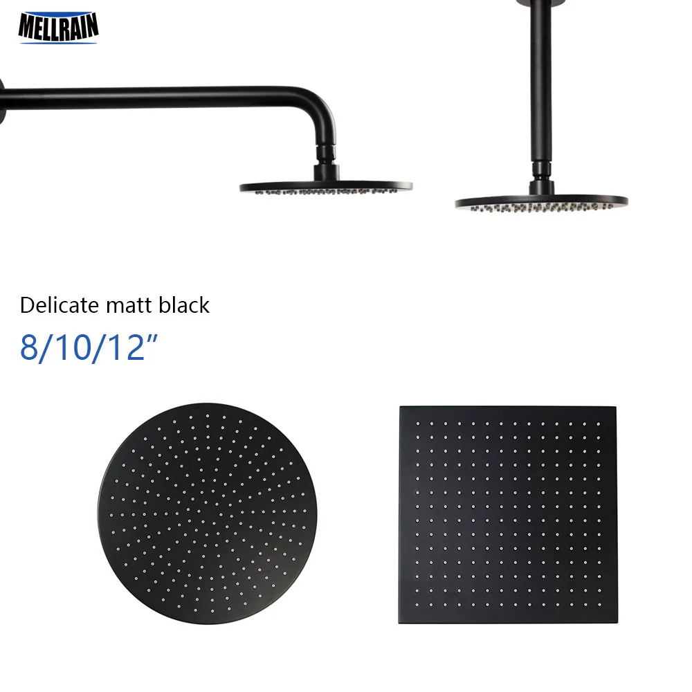 Comprar Cabeza de ducha de lluvia redonda y cuadrada negra mate Brazo de ducha montado en la pared y en el techo ducha de baño de latón
