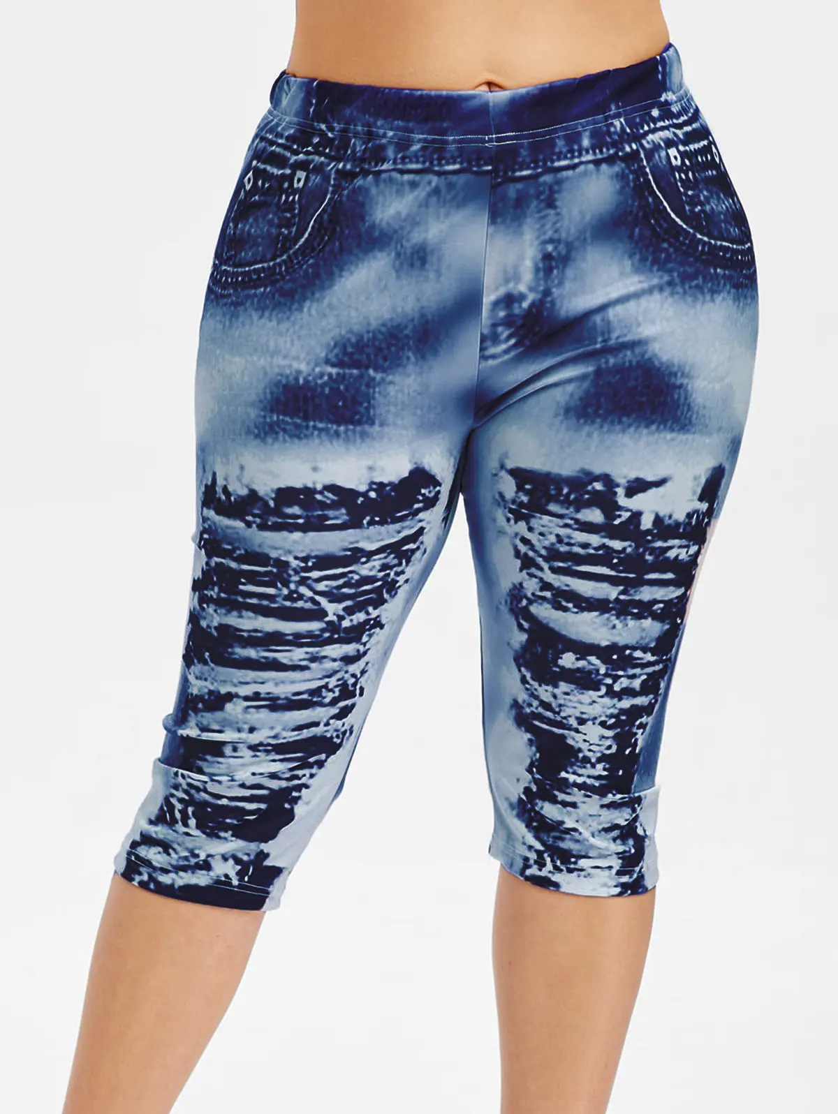 Wipalo размера плюс 3D рваные джинсовые леггинсы с принтом эластичные Капри с высокой талией обтягивающие летние женские леггинсы уличная одежда 5XL