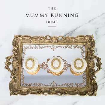 

European Golden Rectangle Tray Compote Tea Tray Pastry Disc Cake Disc Jewelry Box Tray Plate Cake Frame