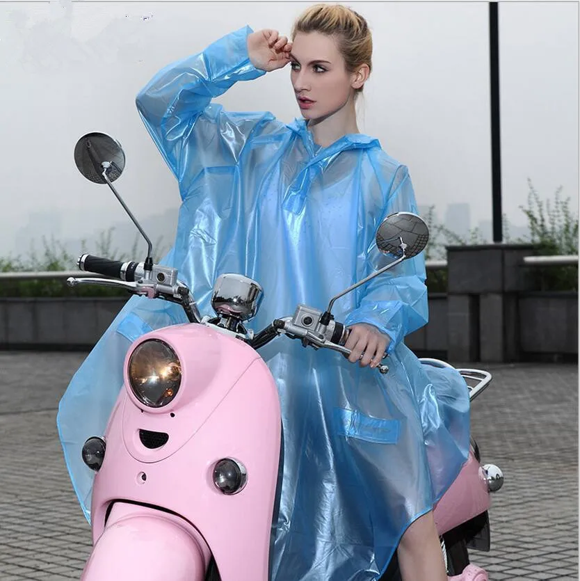 Transparent Unisex Long Rain Poncho Waterproof Hooded Motocycle Rain