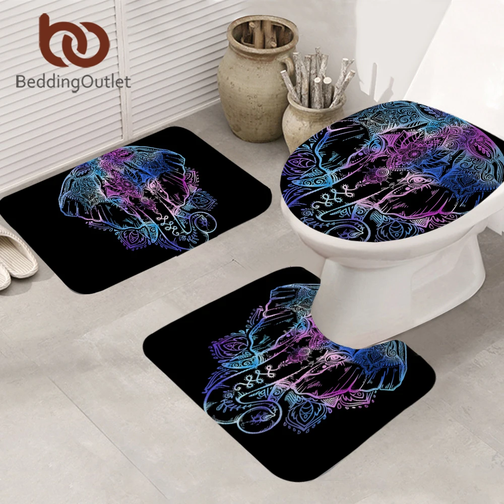 

BeddingOutlet Indian Elephant Bath Mat Absorbent Non-slip Bohemian Bathroom Mat Set Flower Letters Print Toilet Cover Rugs 3pcs