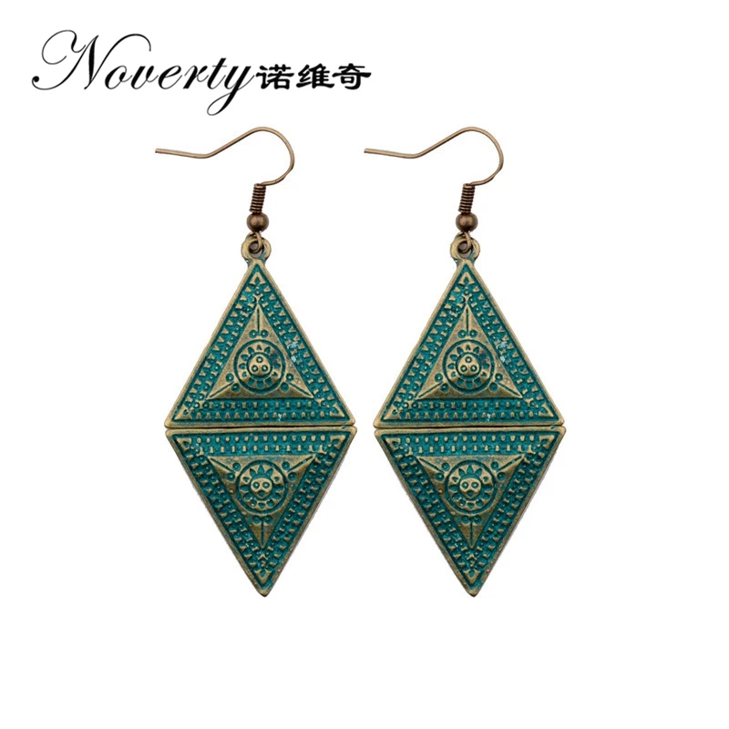 

New Fashion 1 Pair 50mm Retro Patina Plated Zinc Alloy Green Triangle Earrings for Women's Fashion Jewelry Gifts Date and Party