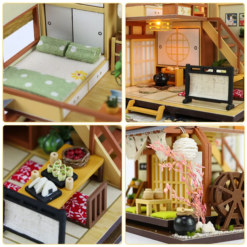 DIY японский стиль двухслойный Лофт Кукольный дом деревянные кукольные домики миниатюрный кукольный домик мебель набор игрушек для детей Рождественский подарок