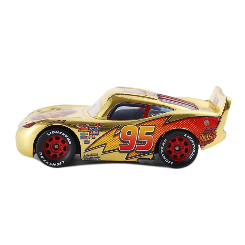 Машинки 3 Disney Pixar металлическая отделка золото хром McQueen металл литье под