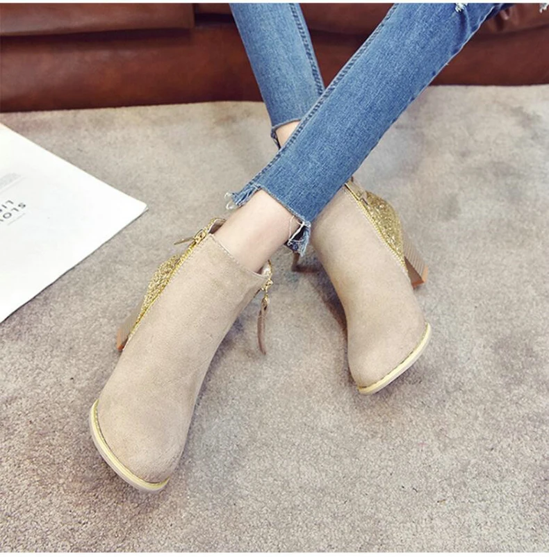Women's Boots Casual Ankle Boot Lady High Heels Winter Snow Boots Women Genuine Leather Glitter Winter Shoes Women Big Size 43   (9)