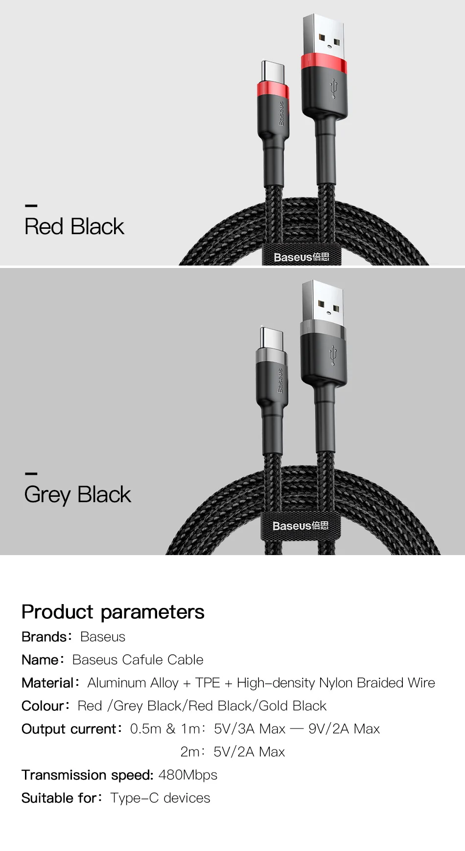 Baseus usb type-C кабель для зарядки для samsung S9 S10 мобильный телефон Быстрая зарядка type-C зарядка USB провод для Xiaomi Redmi шнур для передачи данных