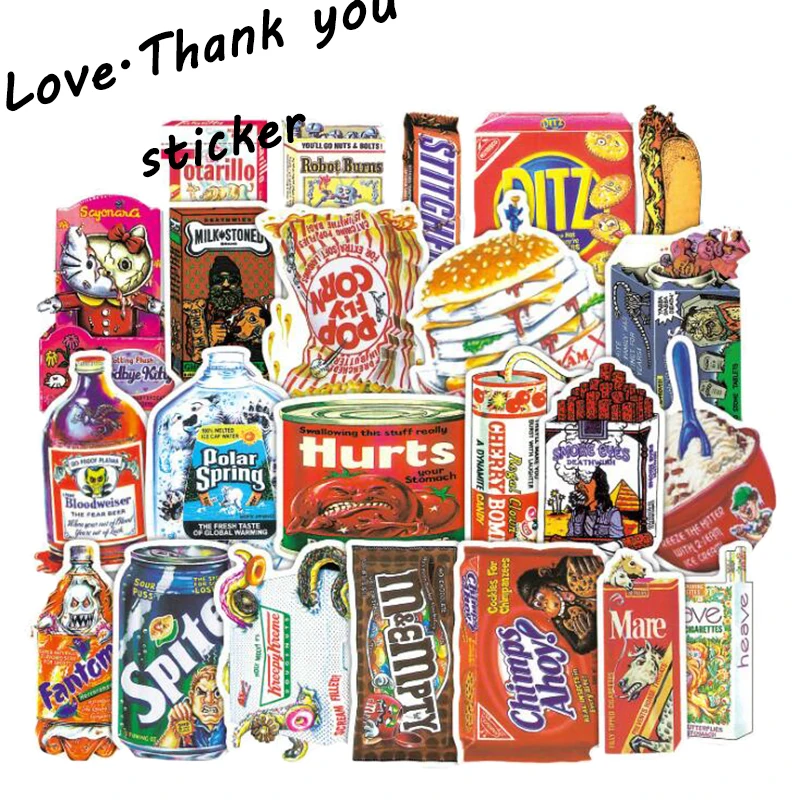 38 Pcs Kuso Originality Retro Food Kids Toy Stickers for DIY Laptop Phone Luggage Skateboard Moto Bike Guitar Bedroom Stickers