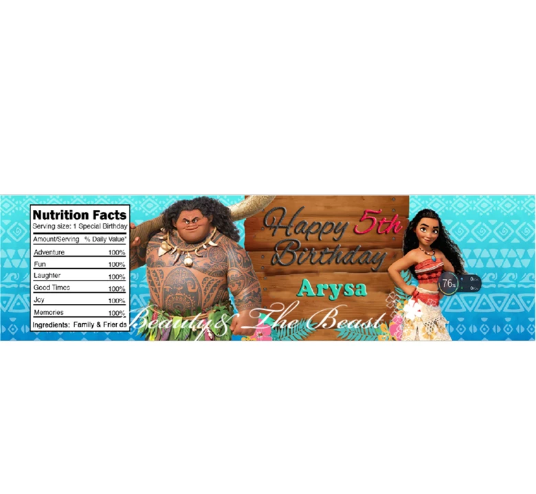 Pribadi Botol Air Jus Moana Label Pembungkus Baby Shower Dekorasi Pesta Ulang Tahun Anak Anak Perlengkapan Pesta Baby Shower - Nutrition facts label for baby shower