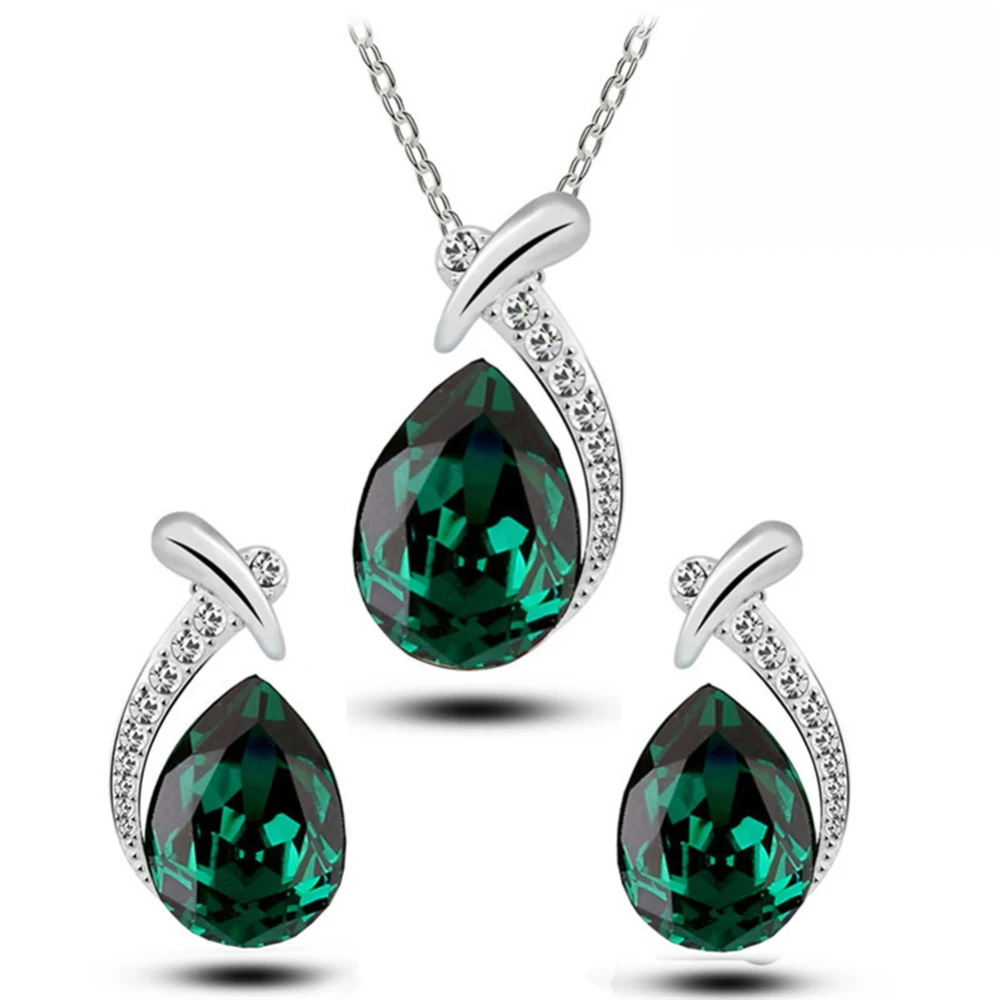 

Jewelry Sets Water Drop Cubic Stone Silver Color Earrings Bling Necklaces Ship Purple Jewelry Sets Water Drop Cubic Earrings