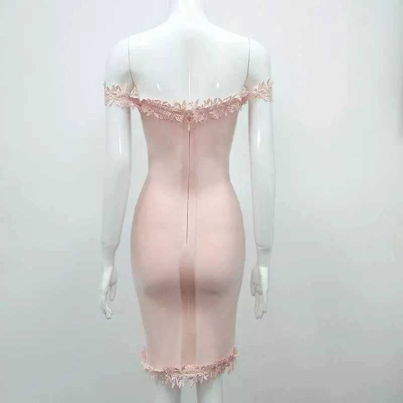 Новое Женское летнее однотонное обнаженное сексуальное кружевное Бандажное платье с открытыми плечами трикотажное облегающее дизайнерское платье