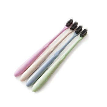 

New 4PCS Portable Travel Toothbrush Soft Bamboo Charcoal Wheat Stalk Handle Oral Care Nano-antibacterial Toothbrush
