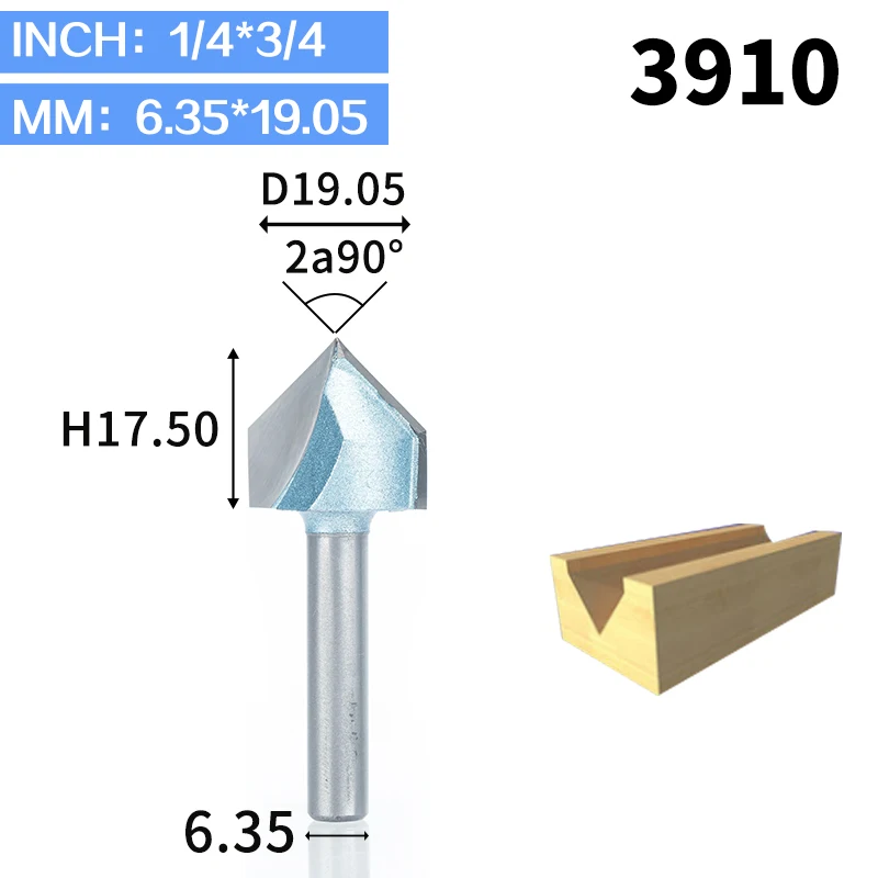 1 шт. 1/2 1/4 Shk фрезы промышленного класса для дерева 90 градусов V тип долбежный резак Вольфрам деревообрабатывающий резной инструмент - Длина режущей кромки: 3910