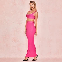 BEAUKEY розовое Женский комплект 2 шт. длинное платье в Вертикальную Полоску длиной до щиколотки сексуальное повседневное Бандажное платье плюс размер XL