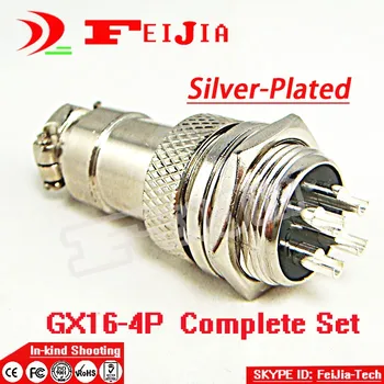 

5set/pack 4 Pin 16mm [Silver-plated] Wire Panel Connector kit GX16-4P Socket+Plug,RS765 Aviation plug interface Free Shopping