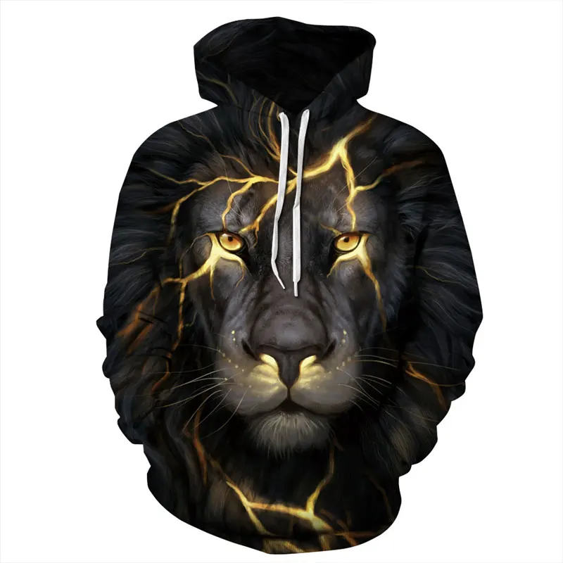 

2019 New Fashion Men/Women 3d Sweatshirts Print Golden Lightning Lion Hooded Hoodies Thin Hoody Tracksuits Tops Dropship