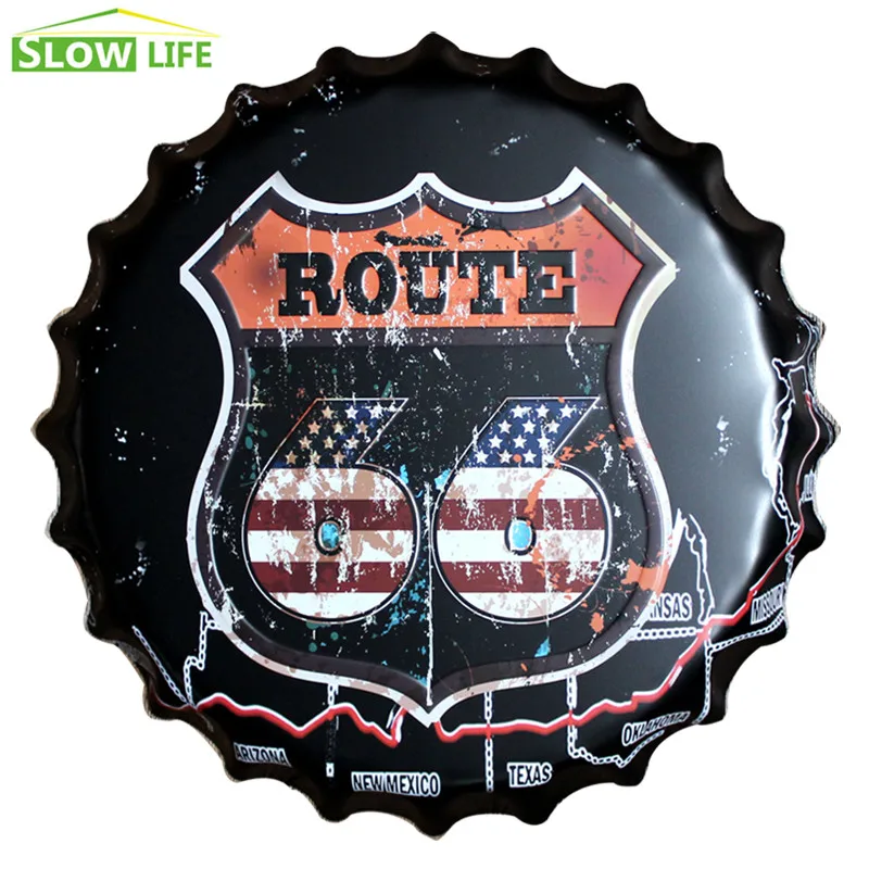 2017 New US Route 66 Bottle Cap Metal Tin Sign Vintage Home Decor Tin Sign Wall Decor Metal Sign 3D Wall Decor Metal Plaque