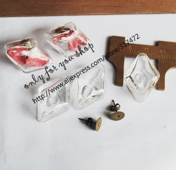

40sets Heart Glass bubble Pendant ,glass vial pendant & 10mm pad antique bronze earpin DIY glass vial stud earring
