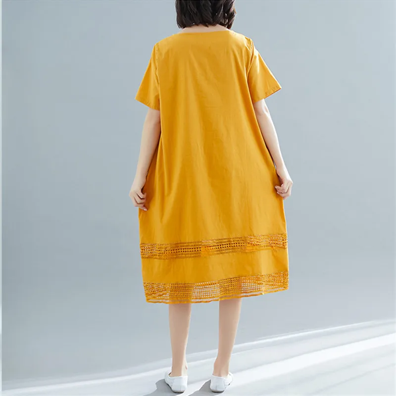 Желтое хлопковое белье размера плюс винтажное женское повседневное свободное летнее элегантное платье одежда дамские платья Сарафан уличная одежда