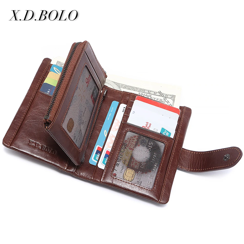 X. D. BOLO кошелек из натуральной кожи для монет бизнес-держатель для карт на молнии из воловьей кожи мужской кошелек Carteira