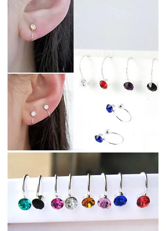 silver 4 mm drill u shaped clamp earring clip earrings without piercing ear cuffs for women ear