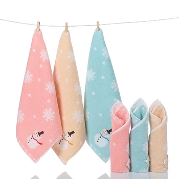 

34x34cm 100% Cotton Home Bathroom Face Washcloth Embroidered Snowman Christmas Towel Absorbent Baby Children Hand Towel For Kids