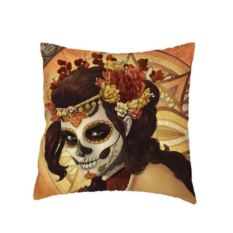 Креативный Чехол на подушку с изображением сахарного черепа для игры в игры, мексиканский стиль, домашний диван, украшение автомобиля, подарки, персиковая кожа, наволочки на подушку, 45*45 см - Цвет: 16