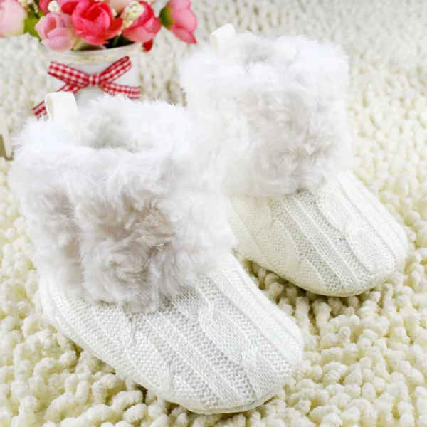 Новые стильные детские вязаные зимние сапоги на меху; 5 цветов; короткие ботинки на мягкой подошве для малышей 0-18 месяцев
