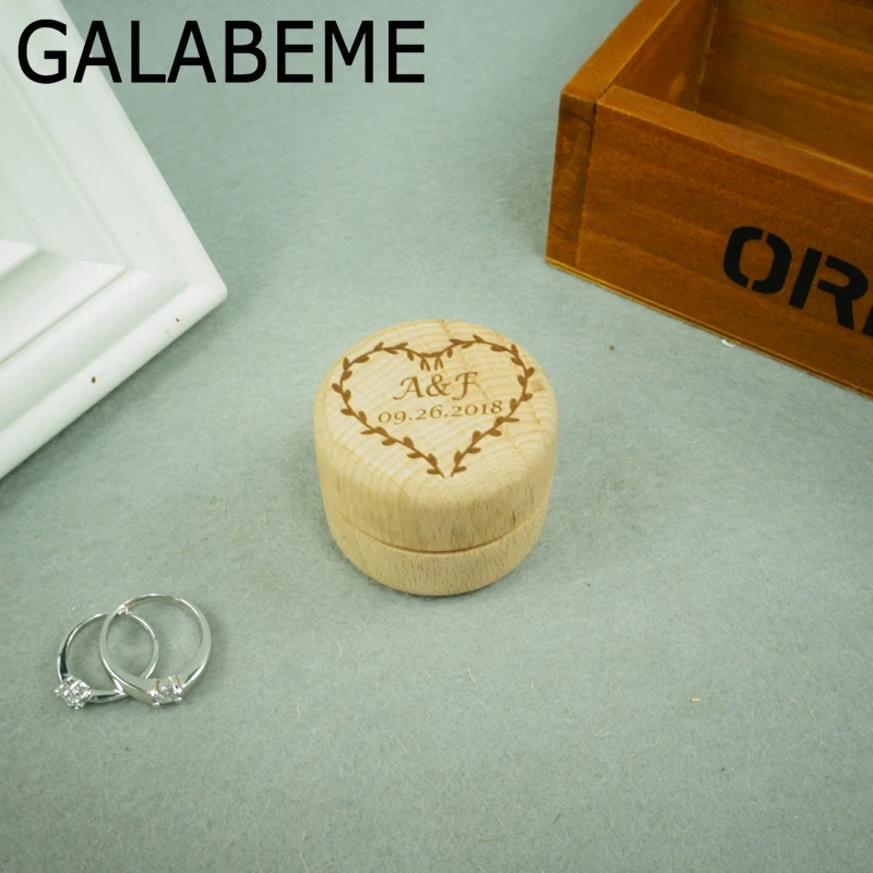 Galabeme индивидуальный заказ имя Дата сердце кольцо Box Свадебные Валентина Обручение деревянный деревенский подносителя колец Держатель
