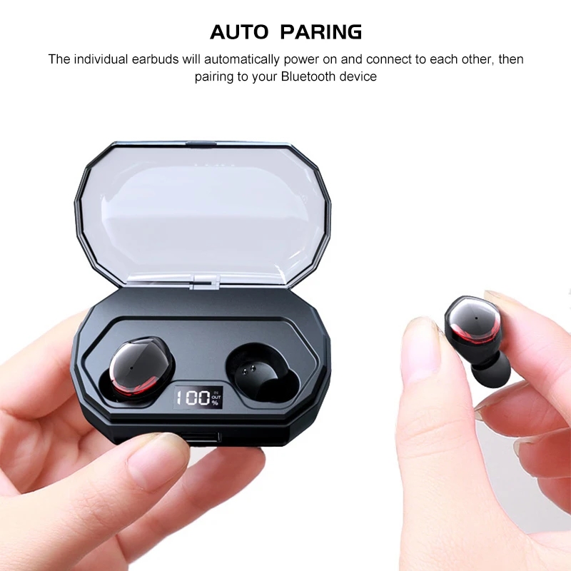 VTIN TWS Bluetooth Headset 5.0 Wireless Mini Power Digital Display Touch Control IPX6 Waterproof Bluetooth In-ear Earbud 3000mAh (3)