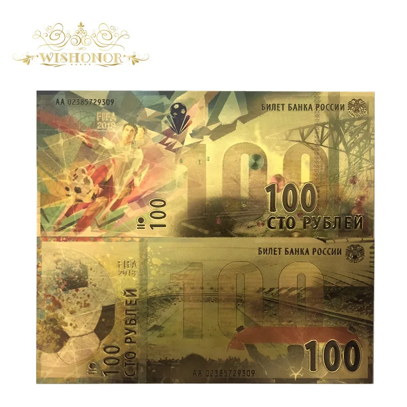 LOT 10 PCS,2018 Russian Football World Cup 24K Gold Foil Commemorative Banknote