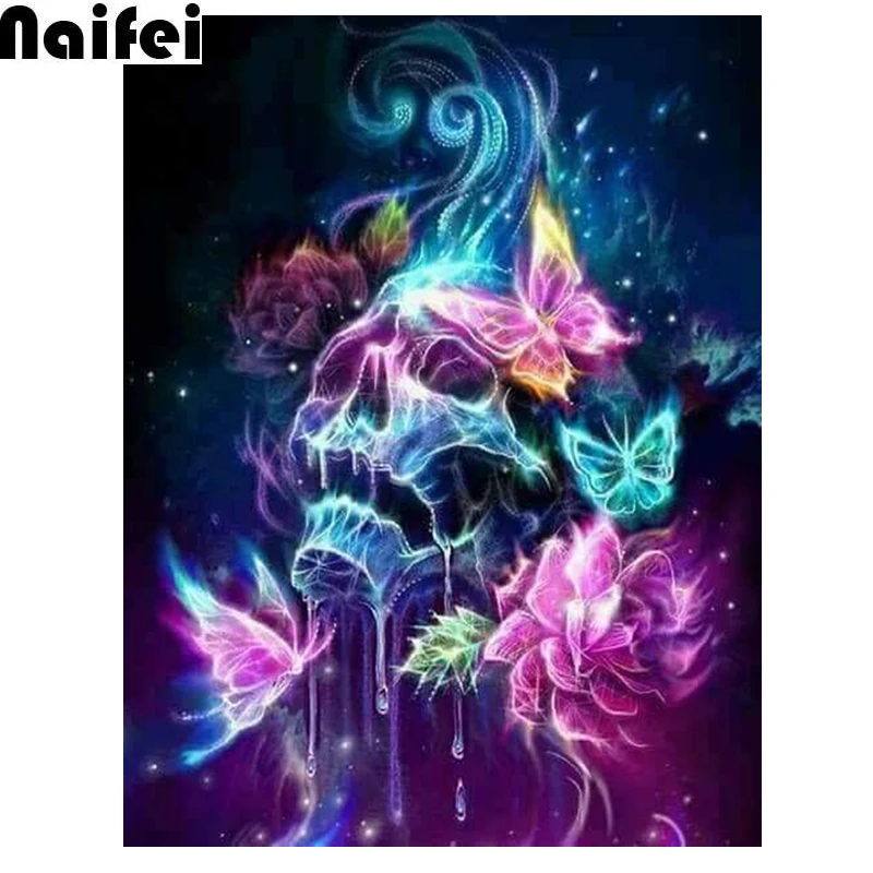 

Full circular/square Diamond Painting Diamond picture of rhinestone Diamond Embroidery Flower with Butterfly skull art jewel