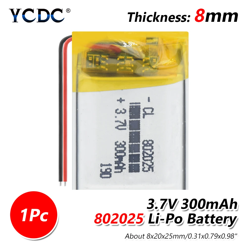 802025 3,7 V 300mAh литий-полимерный литий-ионный аккумулятор для Q50 G700S K92 G36 Y3 Детские умные часы mp3 Bluetooth гарнитура - Цвет: 1 PCS