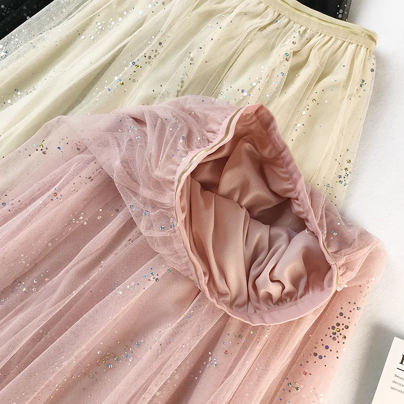 INNASOFAN юбка для женщин весна-лето тюль Высокая талия юбка Евро-американская Модная элегантная длинная блестящая юбка