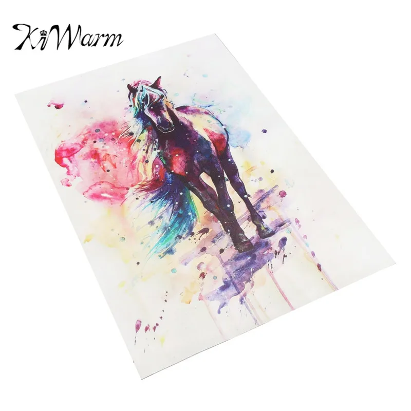 

KiWarm Exquisite Unframed Painting Watercolour Horse Cotton Canvas Picture Quality Print Wall Home Coffee Shop Decor DIY Craft