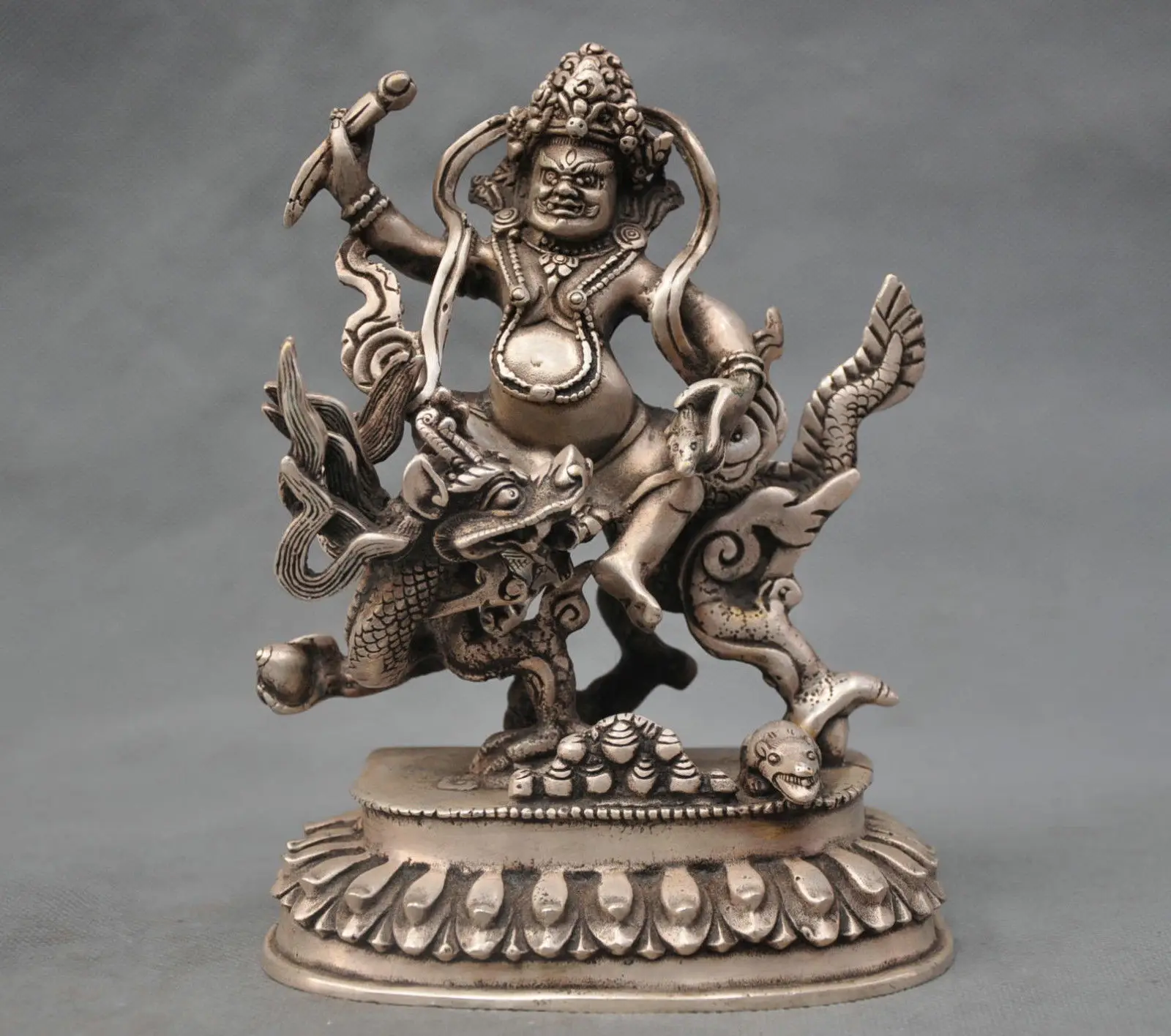 Chinese Taoism copper brass Deity Heaven Jade Emperor seat Dragon Chair Statue