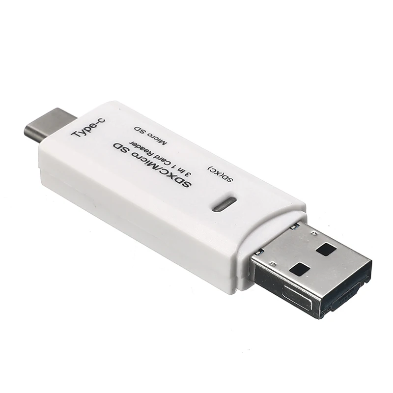 3 в 1 USB-C Тип C/USB 3,0/Micro USB/OTG TF SD карт-ридер для телефона Macbook Белый